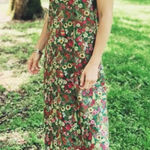 BURU Shoulder Tie Tank Maxi Dress in Green Floral Garden Pockets Size XS Photo 1