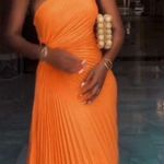 ALC Frank A.L.C. Delfina Plisse Satin Pleated Cutout Dress Citrus maxi dress NWT Photo 7