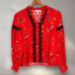 Derek Lam  10‎ CROSBY Silk Lace Trimmed Floral Blouse In Chili Red Sz 0 Photo 1