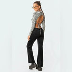 Edikted NWOT Medina Knit Open Back Cropped Sweater in Grey/White Size L Photo 2