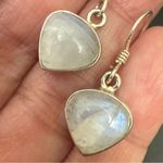Vintage 925 Sterling Silver Small Heart Moonstone Drop Earrings 3.6g Photo 11