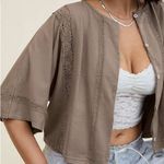 Aerie  short sleeve crochet cardigan Tan Photo 0