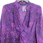 Chadwick's Blouse Artsy Violet Purple Geometric Satin Stretch Women's 10 Medium Photo 2