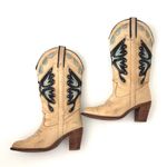 Vintage Miss Capezio Beige Blue Butterfly Leather Cowboy Boots Britney Spears Tan Size 8.5 Photo 4