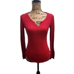 AÉROPOSTALE‎ Long Sleeve Shirt Womens Size S Red Waffle Knit Notched V Photo 1