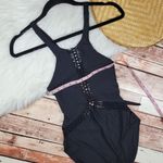 Red Carter  Black Macrame Open Back One Piece Swim‎ Suit Photo 2