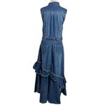 Free People  Western Bohemian Ruffle Denim Midi Maxi Dress Belted Cowgirl Small Photo 8