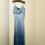 ASTR  the Label Zola Shirred Satin Elegant Blue Midi Dress Medium Photo 2