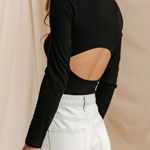 Bohme  Noelle Ribbed Open Back‎ Black Bodysuit Medium Long Sleeve Chic Classic Photo 0