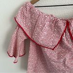 ZARA Basic Collection Striped Red White Floral Embroidery USA Small Photo 5