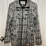 LY2K VANITY Pea Coat Plaid‎ Large Jacket Gray Button Peacoat Collared Photo 0