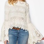 Free People once upon a time ivory crocheted lace flare sleeve blouse Photo 3