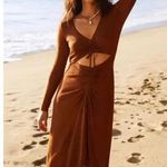 l*space L  Ruched Anthropologie Midi Dress  spring revolve boho party cut out knit Photo 0