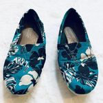 Toms Teal Blue Hawaiian Floral Slip On Flat Comfort Sneakers Size 6.5 Photo 0