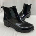 Capelli New York women's black glossy rubber ankle rain boots stretch slip on 11 Photo 0