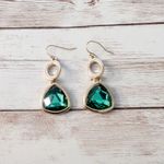 Vintage Earrings for Pierced Ears Gold Tone and Green Statement Dangle Photo 1