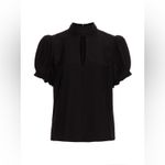 frame denim Frame‎ Small Pleated Puff-Sleeve Silk Mock Neck Blouse Black Dressy Classic Photo 6