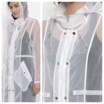 Forever 21  White See Through Transparent Hooded Rain Jacket Snap Button Zip Sz M Photo 2