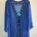 Letarte Cover Up Handmade South Ocean Embroidered Beach Tunic in Azure Sz L NWT Blue Size L Photo 4
