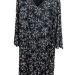 80s VINTAGE | Iridescent Black Sequined Beaded Floral V Neck Sheath Dress Large Photo 0