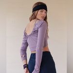 Free People  Movement Hot Tip Layer Crop Top Long Sleeve Ruched Black Large Yoga Photo 3