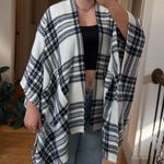 Abercrombie & Fitch NWT plaid navy and white oversized cape poncho sweater Photo 1