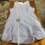 Nina Leonard blue and white seersucker or railroad stripe sleeveless dress Photo 8