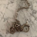 Hot Topic Silver Motorcycle Clock Necklace Photo 0