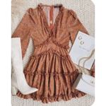 Lulus NWT  Admire You Burnt Orange Floral Print Ruffled Long Sleeve Mini Dress M Photo 2