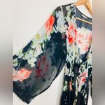 Floreat Anthropologie full length open tie front kimono black with floral print. Pink Size M Photo 1