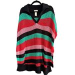 Free People  Bayside Rainbow Stripe Open Knit Oversized Sweater Poncho Size OS Photo 3