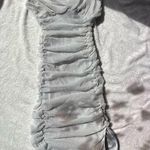 Lulus LuLu’s Small Silver Gray Grey mesh overlay with glittery sequinRuched mini Dress Photo 0