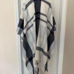 Banana Republic NWT $119 Cashmere Blend Plaid Fringe Poncho Gray/Blue, Sz OS Photo 5