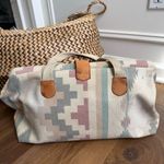 Vintage 90s Southwestern Pattern Canvas Satchel Clamshell Small Tote Mauve Teal Pink Photo 1