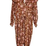 Free People NWOT  lux floral jumpsuit ruffle brown pink Sz S Photo 0