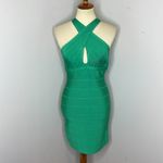 Herve Leger NWT‎  X Front Halter Cross Neck Dress Bodycon Bandage Green Opal Photo 2