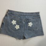 POL  Blue Jean Shorts with White Floral Accents Photo 1