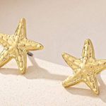 Gold Starfish and Shell Earrings Photo 7