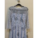 Adrianna Papell Women Blue Beaded Illusion Bell-Sleeve Dress Size 4 Photo 4