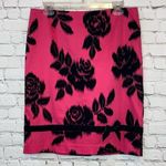 Trina Turk Hot Pink Pencil Skirt with Black Floral Details Photo 0