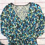 Talbots V Neck Womens 3/4 Sleeve Faux Wrap Dress Size 6 By Blue Leaf Print Photo 5