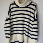 Loft  Large Chunky Cotton Cowl Neck Pull Over Nautical Stripe Sweater Preppy‎ Photo 0