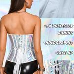 NWT Women’s Holographic Corset Top Metallic PU Lace Photo 3