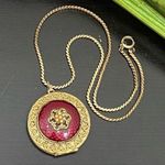 Vintage Burgundy Enamel Faux Mini Pearl Flower Ornate Gold Photo 0