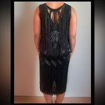 Vintage 1920s Style Art Deco Flapper Dress Black Iridescent Beaded Gatsby Dress Gold Size M Photo 13