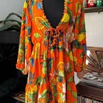 Blue Island Tropical Orange Citrus Print Vacation Resort Dress Photo 0