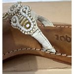 MYSTIQUE White Gold Beaded Pearl Boho Leather Thong Sandals Flip Flop Sz 8 Photo 12