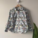 Boden 100% Cotton Bird Pattern Multicolor Floral Button Photo 2