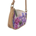 Women's Tan Purple Floral Sequin Embroidered Y2k Baguette Shoulder Handbag OS Photo 3