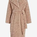 EXPRESS Taupe Tan Furry Soft Winter Fall Belted Faux Fur Trench Coat Jacket Photo 4